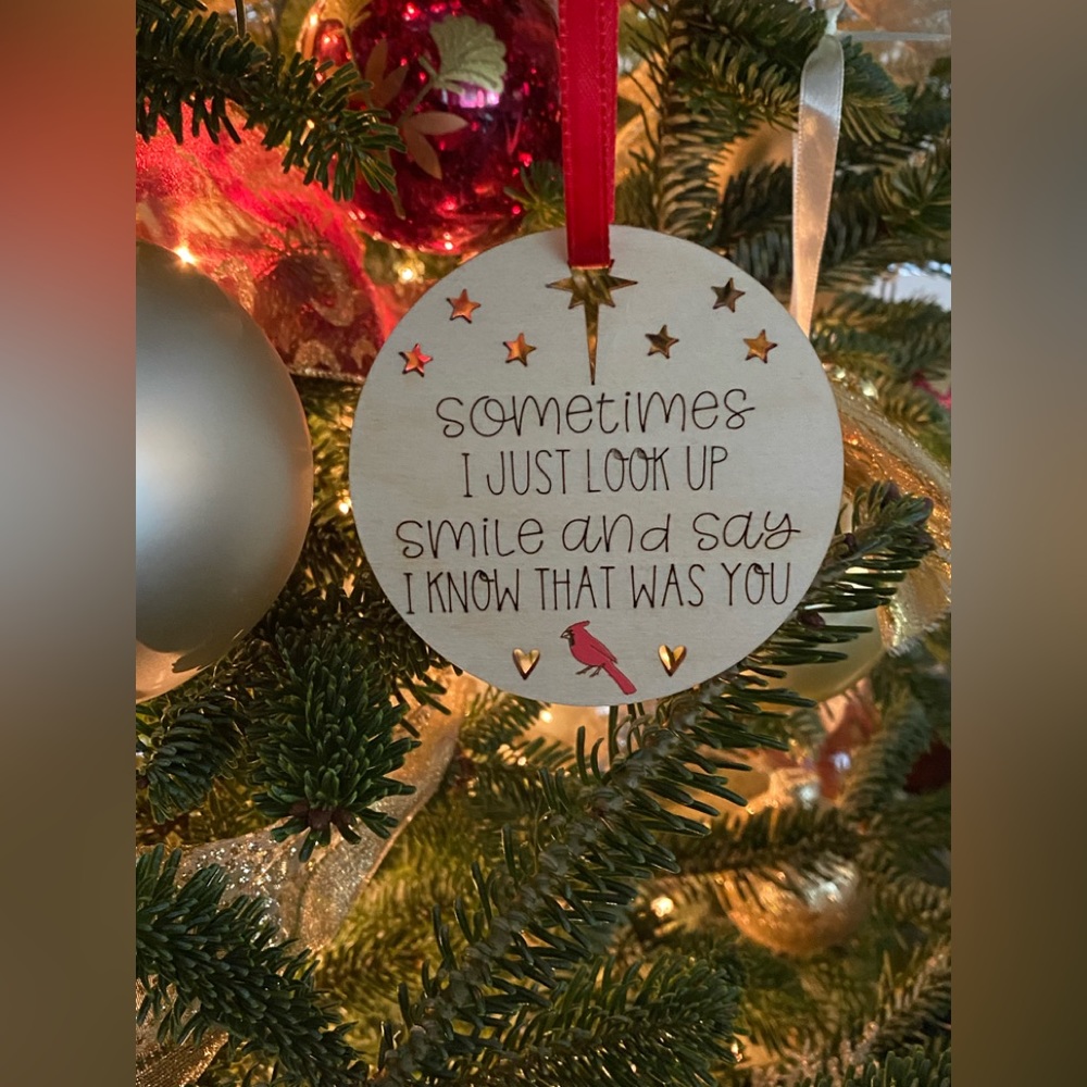 Wood Engraved Memorial Cardinal Ornament
